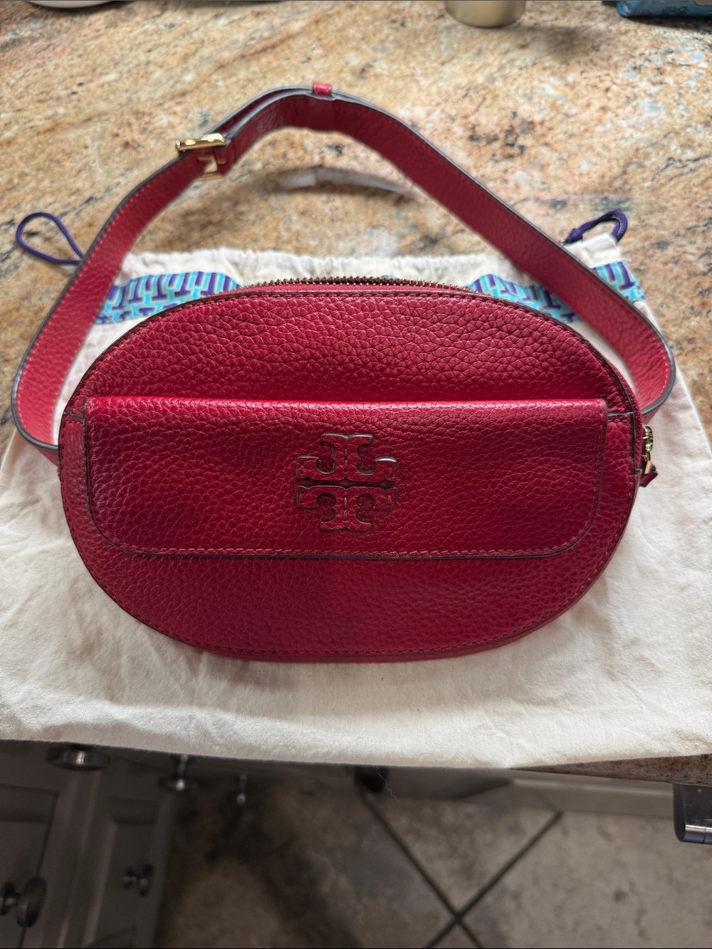 Tory Burch Red Pebbled Leather Crossbody Belt Bag